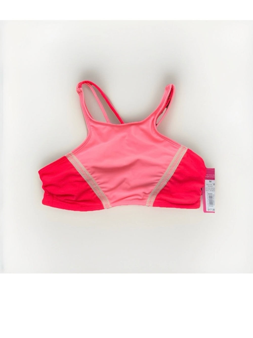 Xhileration Womens M Two-Tone Pink & Coral Swim Top NWT Racerback - Picture 2 of 6